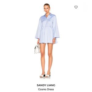 Striped mini dress, shirt dress, blue, ruffle embellishment, collar.